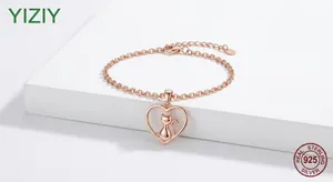 Bracciale da donna in argento 925 oro rosa con ciondolo a forma di gatto e cuore