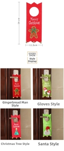 Detailed view of Christmas felt door handle hangers featuring Santa and gingerbread man
