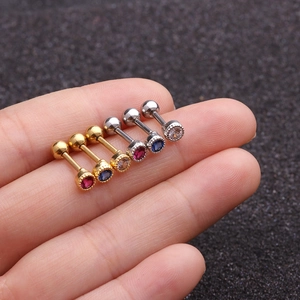 Round Zircon Ear Cartilage Studs Stainless Steel Screw Back Piercing Jewelry Minimalist Fashion Accessories Women Men