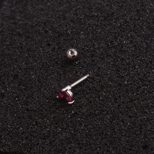 Exquisite stainless steel piercing stud with two red marquise-cut zircon stones