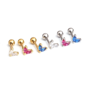Marquise cut crystal stud earrings in gold and silver finish on white background