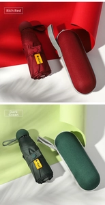 Detail of compact UV-protection folding umbrella with matching capsule storage case