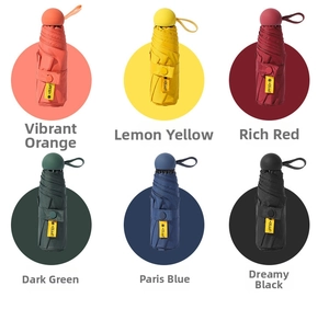 Detailed view of six colorful sun umbrellas with UPF 50+ UV protection labels