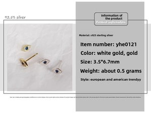Macro view of S925 sterling silver evil eye stud earrings with cubic zirconia inlay