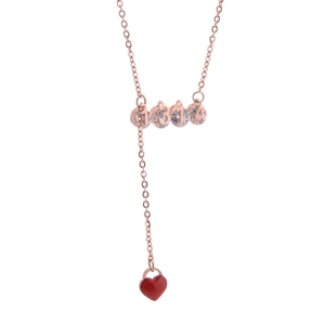 Collier en or rose 18K avec pendentif cœur et cristaux 1314 pour femmes
