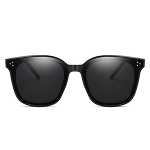 Classic black oversized square sunglasses with three-point rivet metal accents
