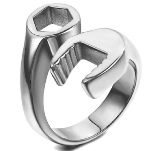 Creative silver wrench ring made of stainless steel for men in industrial biker style