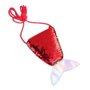 Kids mermaid tail crossbody bag with red sequins and holographic fin and shoulder strap