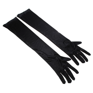 Elegant long black satin bridal gloves for wedding and evening formal dresses