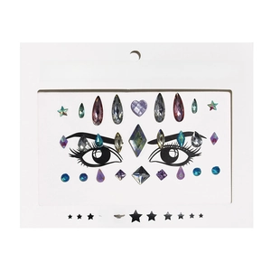 Macro shot of colorful heart and star shaped face crystal stickers for parties