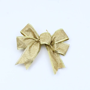 Sparkling gold glitter Christmas bow ornament 15cm for festive tree decoration