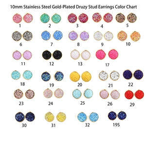 10mm stainless steel gold plated druzy stud earrings in 24 colorful shimmering varieties
