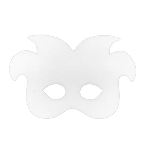 DIY paintable white paper pulp mask for children with flame shaped top and eye cutouts