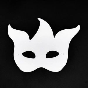 DIY white blank flame-shaped paper pulp half face mask for children craft painting