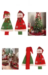 Christmas snowman appliance handle covers in red and green festive plush fabric