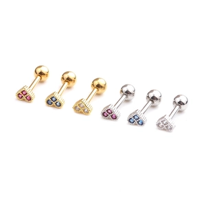 Mini heart zircon screw back earrings in gold and silver stainless steel finishes