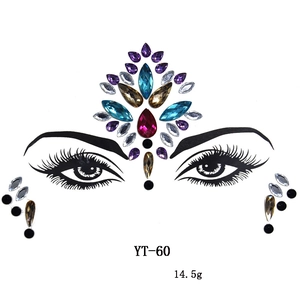Detailed pattern of YT-60 face gemstone stickers with colorful resin rhinestones