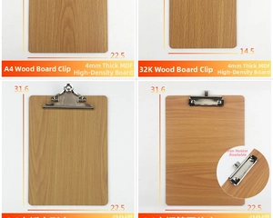 Detail view of A4 wooden clipboard made of 4mm MDF with wood grain and metal flat clip
