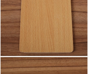 Detailed macro view of the light wood grain texture and smooth cut edges of the A4 clipboard