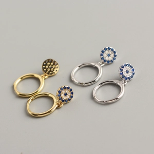 Elegant gold and silver S925 sterling silver evil eye hoop earrings with zircon stones