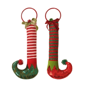 Christmas elf leg door ornaments with festive bells and striped boots for holiday home decor