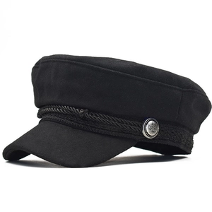 Women's Vintage Cotton Beret Hat Retro Newsboy Cap British Style Sailor Octagonal Hat With Braided Rope Metal Button