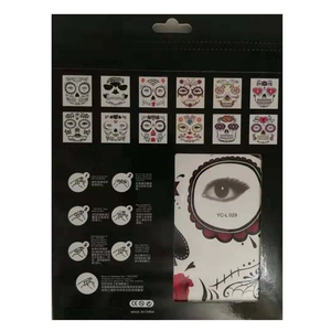 Detail showing 12 sugar skull designs and instructions for Halloween face tattoos