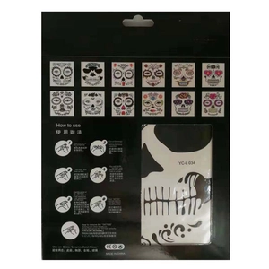 Detail of Halloween sugar skull face tattoos with back packaging usage instructions