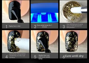 Tutoriel détaillé pour l'application de feuilles d'ongles dorées sur une base noire mate