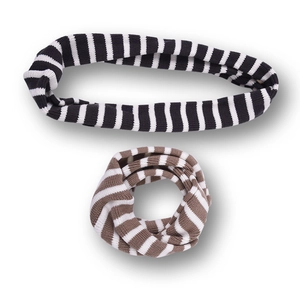 Striped knit scarf set for kids in black and brown colors with soft textured fabric