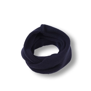 Detail of navy blue chunky knit snood for kids showing thick textured loop weave
