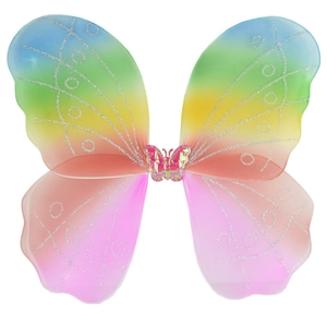 Rainbow gradient butterfly wings with silver glitter lines for children's dance party costume
