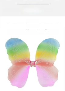 Detailed macro view of rainbow mesh butterfly wings with gold glitter and pink accent