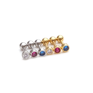 6-piece set of stainless steel screw-back earrings with white, red, and blue zircons