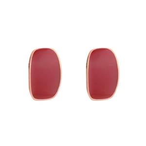 Minimalist red enamel dangle earrings with rose gold plating and rounded rectangle design