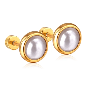 Elegant 18K gold plated stainless steel pearl stud earrings with screw back design