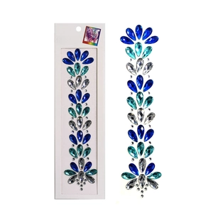 Face crystal sticker with blue and silver rhinestones for music festival hair and forehead