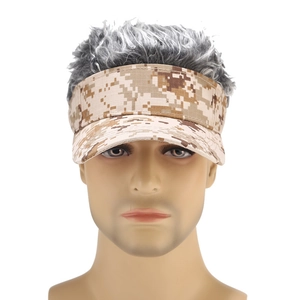 Camouflage baseball cap with silver grey wig hair for men and women on a model head