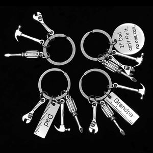 Father's Day Tools Keychain Stainless Steel Wrench Hammer Screwdriver Pendant Gift For Dad Grandpa Silver Novelty
