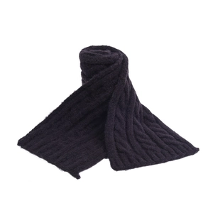 Detailed view of dark purple cable-knit pattern and thick warm texture of the winter scarf