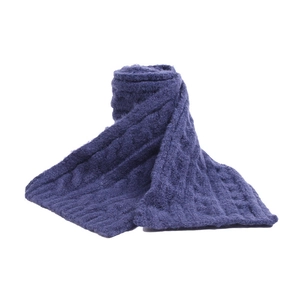 Detailed view of dark purple thick knit texture and soft wool blend winter scarf