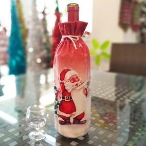 Housse de bouteille de vin de Noël en velours rouge avec motif Père Noël pour décor de table