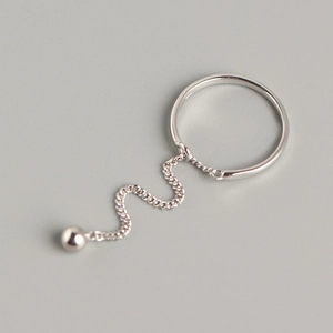 925 Sterling Silver Tassel Chain Ring With Round Bead Pendant Minimalist Korean Ins Style Jewelry For Women