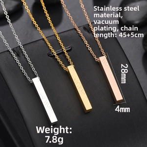 Detailed close-up of vertical bar necklaces in gold, silver and rose gold finishes