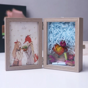 Double Hinged Wooden Shadow Box Picture Frame With Dried Flower Desktop Decoration DIY Display Ornament