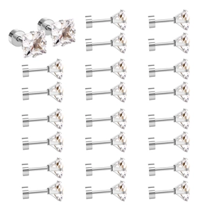 Set of square-cut stainless steel stud earrings featuring classic four-claw settings