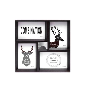 Deep walnut wood multi-aperture collage picture frame with four 4x6 inch openings
