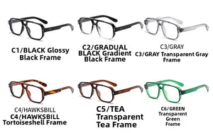 Square double bridge glasses frames in six assorted colors including tortoiseshell and grey