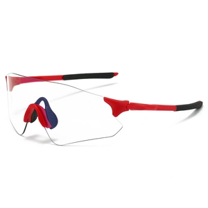 Cycling sports sunglasses with large clear windproof lens and red-black aerodynamic frame