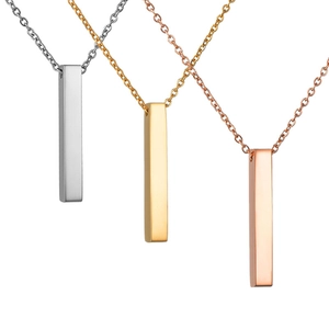 Minimalist stainless steel bar necklace set in silver, gold and rose gold finishes